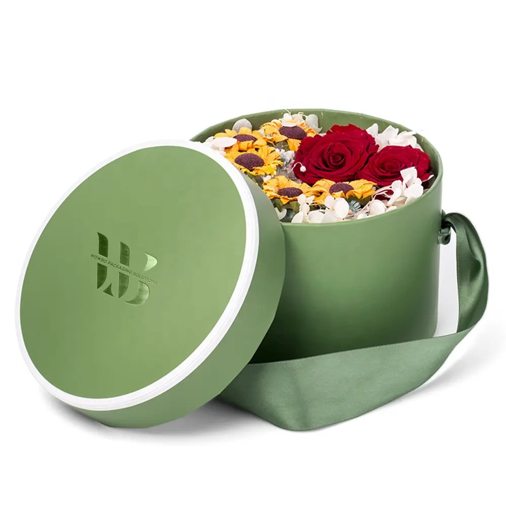 Versandkarton personalizadaラベルヨーロッパブランドの結婚式のゲストのお土産willkommen geschenk flower low MOQ rond shape carton
