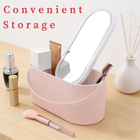 Miroir de maquillage LED portable 24,1x10,5 cm avec boîte de rangement, double alimentation 3 piles AAA + USB, 30 LED, intensité réglable par toucher, étui de voyage pour femmes