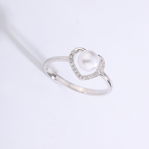 Bague en cuivre avec cadre en forme de cœur, pavé de CZ, perle d'eau douce, bijoux romantiques en forme de cœur ouvert pour femmes, cadeau de mariage ou de Saint-Valentin - Product Image 2
