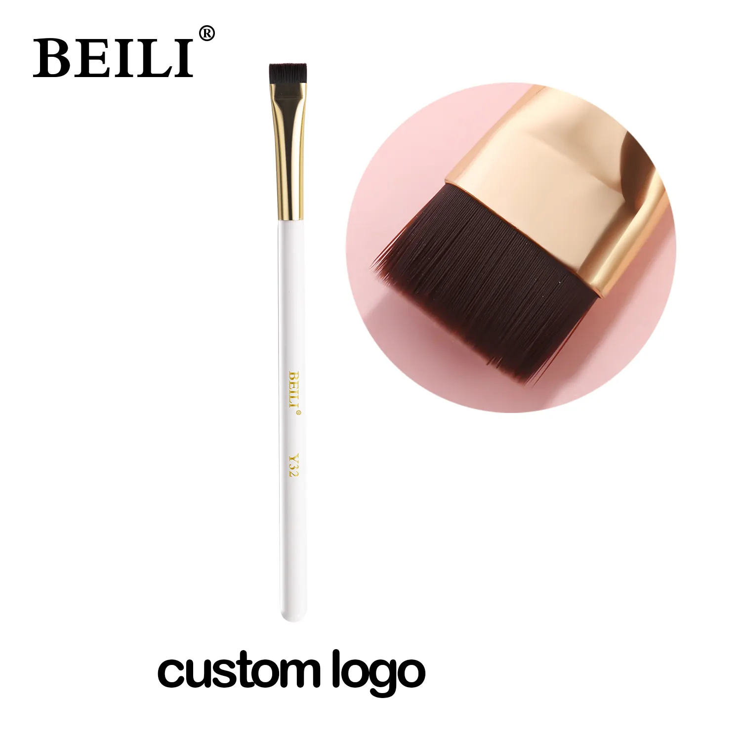 BEILI White gold makeup brush single Eyebrow brush Synthetic hair Flat thin precise cosmetic tool brush wholesale