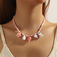 Collar trenzado de la serie Bohemian Ocean-Concha, estrella de mar, colgante de pez de cerámica para el verano
