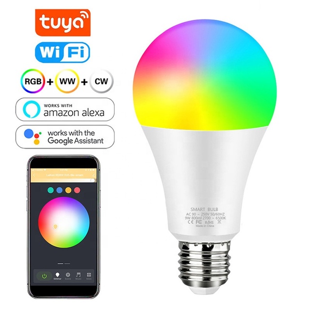Smart Voice Control Dimmable WiFi E27/E26/B22 RGBCW Color Changing Light Bulb Compatible With Alexa and Google Home Assistant