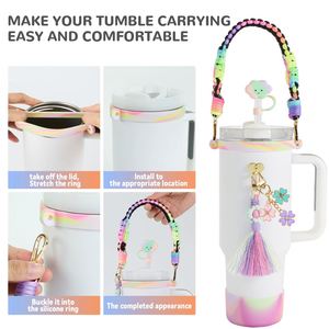 Porte-clés pendentif en chaîne tressée avec pompon Daisy Rope, support de tasse en silicone, bouchon de paille nuage - Product Image 2
