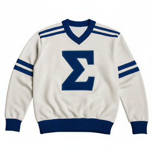 Sweat-shirt à col en V blanc de style vintage Phi Beta Sigma, fraternité grecque universitaire, lettre Big Sigma bleue, vêtements personnalisés - Product Image 1