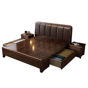 เตียงเก็บของไม้วอลนัทแท้ ขนาด 1.5 เมตร หุ้มเบาะสไตล์จีน สำหรับห้องนอน - Product Image 4