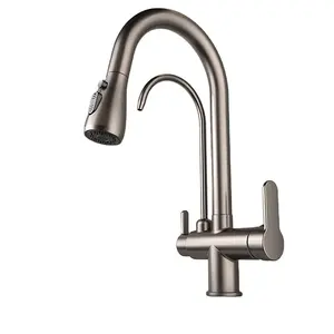 Bán hot với nước tinh khiết vòi phun kéo ống xoay Brass Nhà bếp Vòi chậu vòi nước