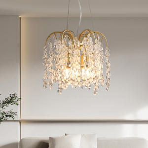 Candelabro de rama chapado en oro, decoración de lujo, colgante de gota de lluvia de cristal, luz moderna para sala de estar - Product Image 2