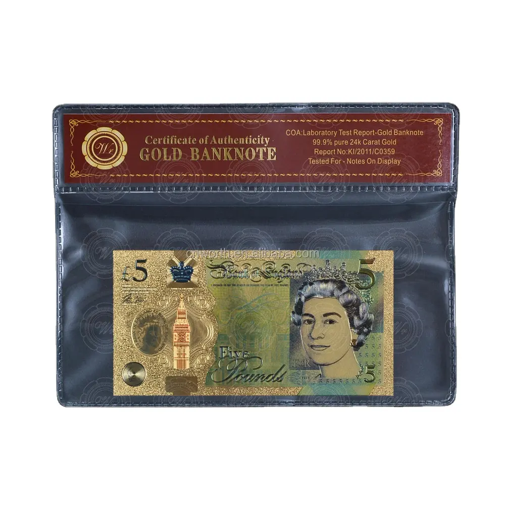 WR Uang Kertas Polimer Berlapis Emas, 5 Pon 2016 UK QE II dengan Lengan