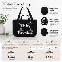 Sac fourre-tout en toile de coton noir moyen personnalisé avec poignée longue et impression de lettres pour lancement de marque, fabrication OEM