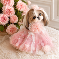 Gaun Pesta Ulang Tahun Anjing, Pakaian Anjing Khusus, Gaun Putri Anak Anjing Kecil dengan Renda Tulle, Bunga, Mutiara, dan Manik-manik