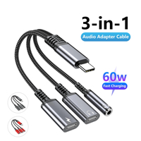 USB C à 3.5mm Double Type C Aux Splitter Chargeur Adaptateur PD 60W Charge 3 1 60W Chargeur Jack Dongle Cordon avec Sortie DC