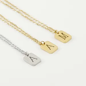 Creative Jewelry Stainless Steel Hollow Out Design 26 Letter Charm Necklace Natural Sea Shell A-Z Alphabet Snake Chain Necklace