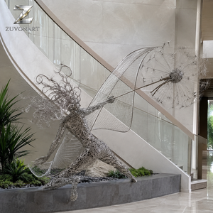 Grande Scultura in Filo Metallico <span class=keywords><strong>di</strong></span> Acciaio Inossidabile, Arte Personalizzata Donna Fata e Dente <span class=keywords><strong>di</strong></span> Leone, Installazione Artistica per Esterni, Giardini, Parchi e Spazi Pubblici - Product Image 2