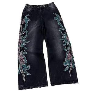 Jeans Baggy Vintage Personalizados con Lavado Ácido para Hombre, Jeans de Algodón con Pedrería, Jeans de Diseñador de Alta Calidad con Pierna Recta y Corte Acampanado para Hombre - Product Image 3