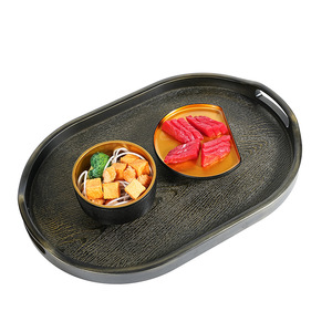 Nouvelle assiette à thé en cuivre de style chinois et japonais / Assiette ovale en plastique imitation bois pour barbecue domestique / Assiette à eau à motifs multiples - Product Image 1