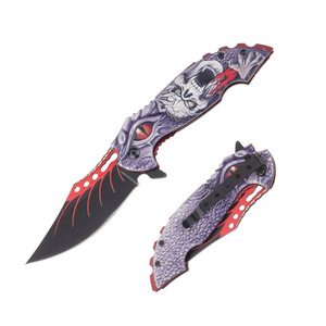 Couteau de poche tactique pliant <span class=keywords><strong>Demon</strong></span> Skull avec poignée imprimée en 3D, lame en acier inoxydable 3Cr13 à revêtement noir, pointe tombante, EDC, pour l'extérieur - Product Image 1