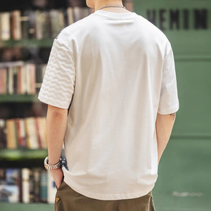 2025 verano hombres Casual todo-fósforo camiseta moda 240 gramos Patchwork estampado geométrico manga corta suelta ajuste para Tallas grandes - Product Image 3