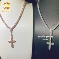 Collier chaîne tennis en argent sterling 925, style hip-hop, avec croix en moissanite certifiée GRA, passe le test du diamant