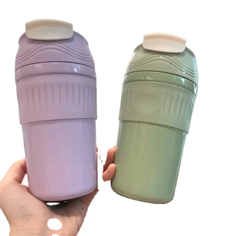 Double Drink Mouth Thermal Insulation Bottle Portable Coffee Cup Simple Style Stainless Steel Bottle With Straw