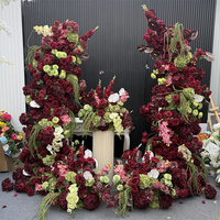 Rangkaian Bunga Pernikahan Musim Gugur Terlaris, Mawar Burgundy Buatan, Hydrangea Anggur, Bunga untuk Dekorasi Pesta