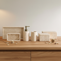Ensemble de boîte à bijoux et de porte-savon en résine écologique effet travertin élégant, six pièces, pour la décoration de la salle de bain et de la maison