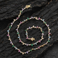 Chaîne tennis en zircon coloré 2 mm, style hip-hop, mélange de couleurs dopamine, chaîne fine à 3 griffes