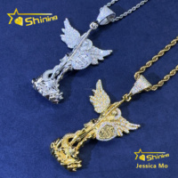 Pendentif Aile d'Ange Religieux Nouveau Design en Or Blanc S925 Moissanite VVS, Bijou Iced Out, Vente en Gros et Dropshipping