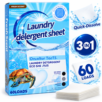 Feuilles de lessive en gros OEM & ODM, 60 lavages, dissolution rapide, parfum frais, 3 en 1 : soin des taches, des odeurs et des couleurs, pour la lessive à domicile