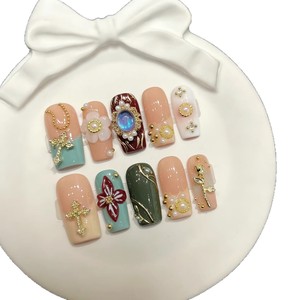 Luna Creates Blue Diamond Treasure Box Autocollants pour <span class=keywords><strong>ongles</strong></span> press-on faits à la <span class=keywords><strong>main</strong></span>, Autocollants pour <span class=keywords><strong>ongles</strong></span> blancs 10 pièces - Product Image 4