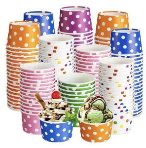 5 oz Disposable Paper Polka Dot Ice Cream Dessert Snack Sundae Soup Yogurt Cups Bowl