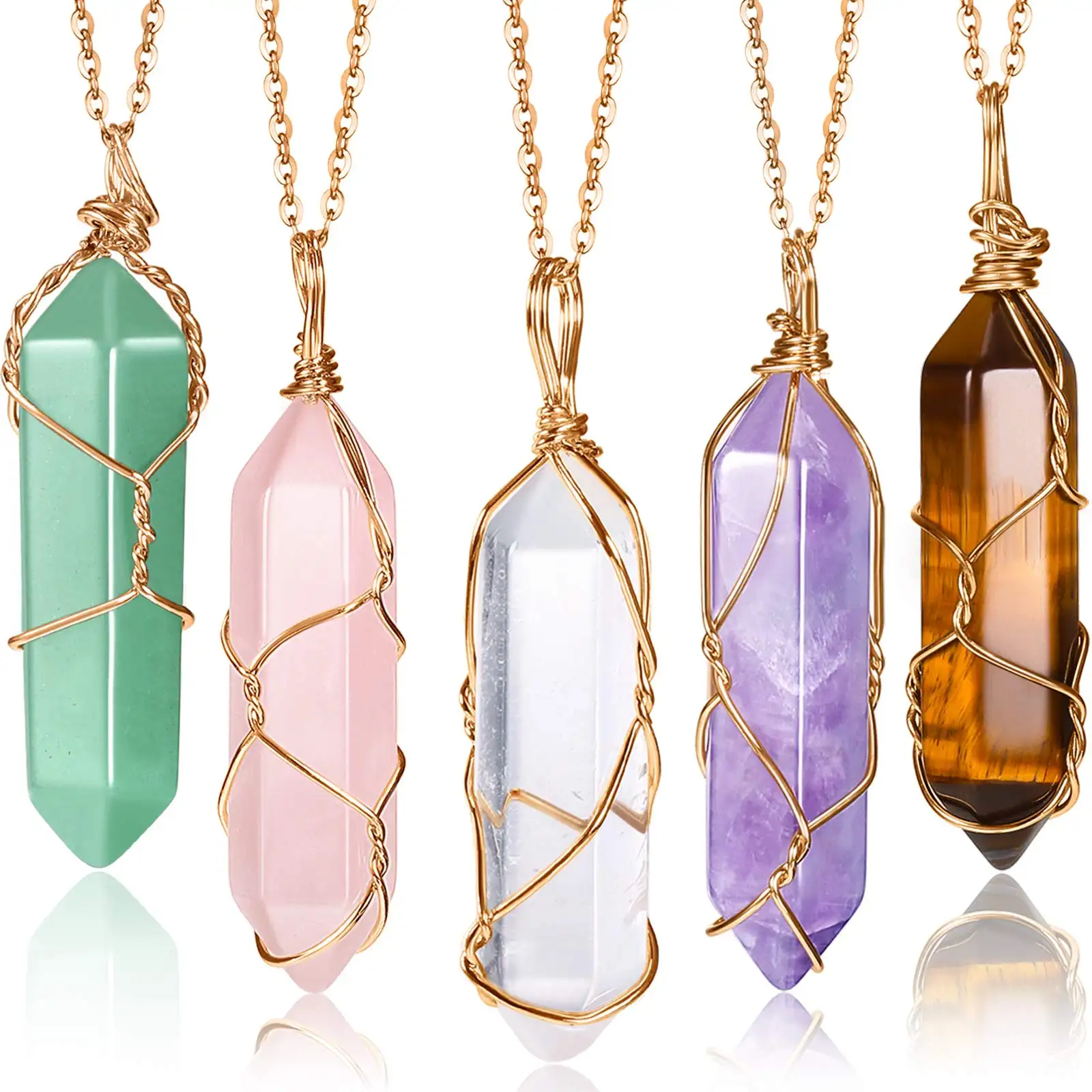 Hexagonal Crystal Stone Necklace Healing Stones Spiritual Pendant Natural Gemstone Jewelry for Women Girls