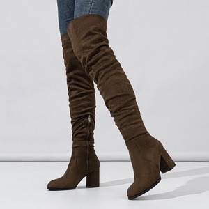 2023新款冬季拉链女式过膝靴时尚羊绒方跟鞋大腿高长Botas De Mujer 35-42 - Product Image 5