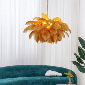 E14 Plafonnier en plumes d'autruche Plafonnier Villa Décor Salon Lustre en cuivre - Product Image 4
