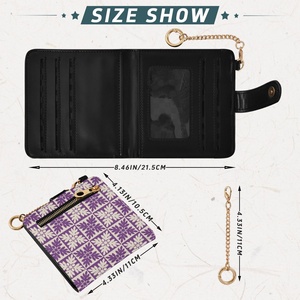 Hawaiian Purple Quilt Ulu Card Holder Clutch Purse Zipper Wallet PU Leather Short Women's Wallet Card Slot Wallet with Buckle - Product Image 4