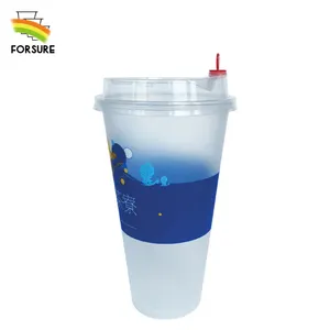 Copos de chá de leite de plástico descartável, fornecedor personalizado, logotipo 550 ml, grosso, bolha transparente, boba, pp, copo de plástico com tampa