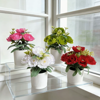 Bonsaï de pivoine artificielle en pot, arrangement floral réaliste en plastique et soie pour la décoration de table à manger