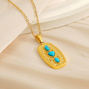 Gold Plated Turquoise Pendant Necklace Geometric Oval Shape 18K Purity Festivals And Celebrations - Product Image 1