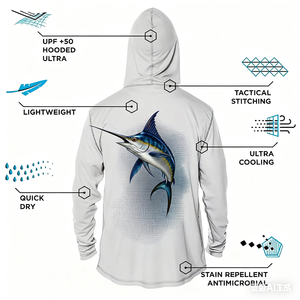 UPF 50 + Mens Dài Tay Áo Hiệu Suất Câu Cá Đi Bộ Đường Dài Áo Sơ Mi Với Mặt Nạ UV Cổ Gaiter Hoodie Spf 50 Câu Cá Áo Sơ Mi Mui Xe Và Mặt Nạ - Product Image 4