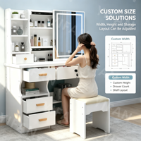 Ensemble de commode de chambre à coucher moderne de style italien, table de maquillage avec miroir réglable, en chêne massif et acier inoxydable, pliable
