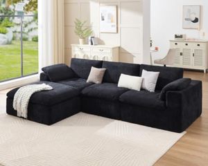 Sofá Seccional de Tela Estilo Escandinavo con Otomana, Tres Plazas, Espuma de Alta Densidad, Sellado al Vacío, Tamaño Estándar - Product Image 1