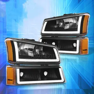 YZX Set Lampu Depan LED DRL 2003-2007 Chevy Silverado Hitam/Putih/Asap + Lampu Sinyal Rakitan