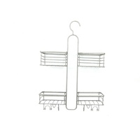 Étagère murale de rangement pour salle de bain à 2 niveaux, prix direct usine, pour shampoing, après-shampoing et savon, avec crochets pour serviettes