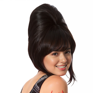 <span class=keywords><strong>Perruque</strong></span> noire de style ruche des années <span class=keywords><strong>60</strong></span> avec frange postiche de fête de cosplay de mode rétro pour les femmes haut volume chignon pour les spectacles de costumes - Product Image 2