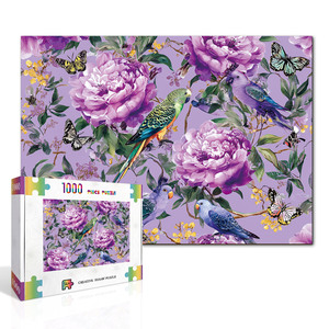 Rompecabezas creativo de 1000 piezas con diseño floral de pájaros y mariposas, acabado mate, en caja de cartón para decoración del hogar. - Product Image 1