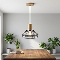 Suspension en métal noir et bois, style Art Déco moderne, avec câble noir, lampe LED pour cuisine et salle à manger