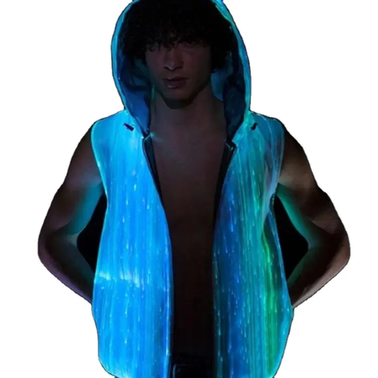 Serin tasarım Led ışık Up aydınlık 7 renk parlayan ceket işık up Fiber optik Hoodie Rave giyim için gece kulübü performans
