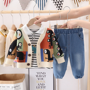 Vêtements de mode pour enfants et vêtements de loisirs, sweat à capuche rayé à manches longues, pull tendance pour garçon, cardigan tricoté, ensemble - Product Image 1