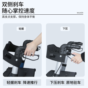 Walking Aid <b>Folding</b> <b>Walker</b> 80-93cm Adjustable Height Lightweight Four Wheel Mobility Cart For Elderly - Product Image 4