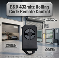 Télécommande de porte de garage B&D Tritran 433,92 MHz à code roulant, compatible avec B&D TB5 TB4 TB2 BD4 BD2 CAD615 CAD616 62730 62733 70241