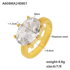 <strong>Summer</strong> Fashion Jewelry 316L Stainless Steel 18K Gold Plated <strong>Solitaire</strong> Oval Shape Cubic Zircon Diamond Wedding Rings for Women - Product Image 6